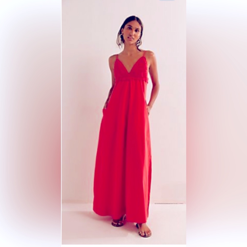 🔥NWT Free People Bella Rosa Maxi Dress- Red size L